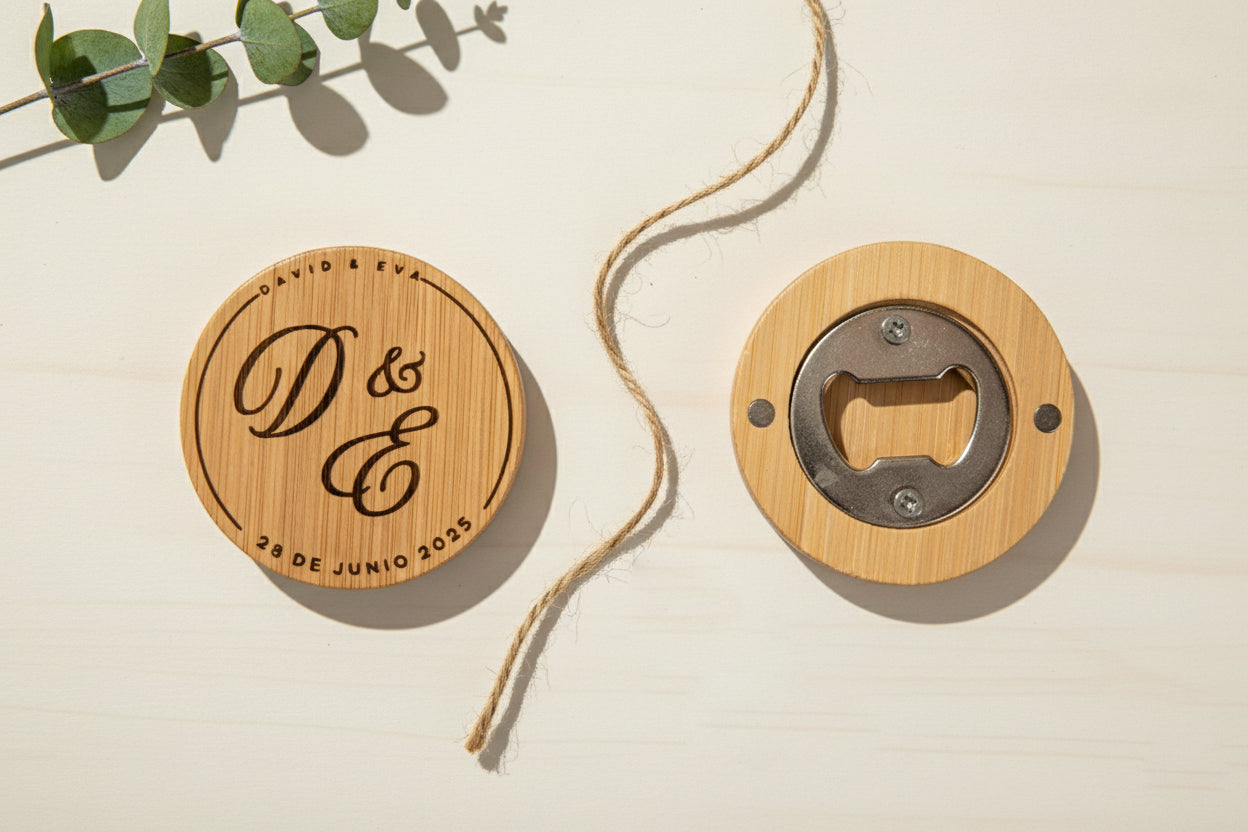Abre chapas de madera personalizado