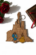 Llavero La Bella y la Bestia — Castillo de madera grabada