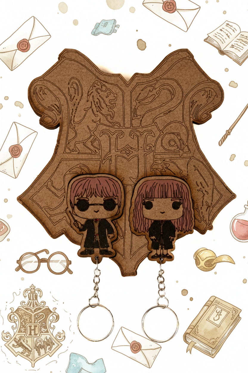 Llavero Harry Potter y Hermione — Madera grabada
