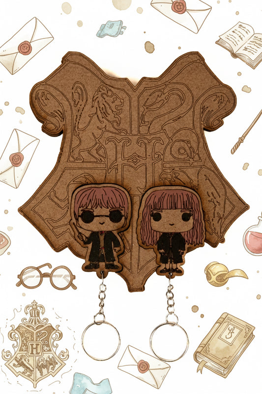 Llavero Harry Potter y Hermione — Madera grabada